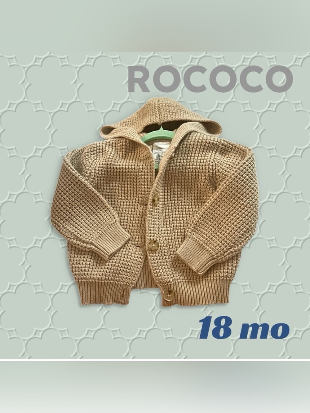👍GUC ROCOCO | 18 mo| Cozy Tan Knit Unisex Baby Cardigan with Hood